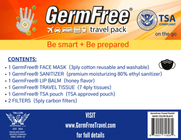 germfree travel pack, black mask travel pack, germfree travel